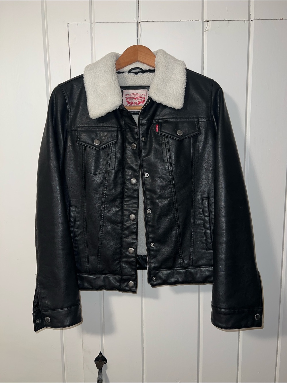 Levi's Faux Leather Sherpa Collar Trucker Jacket Black
